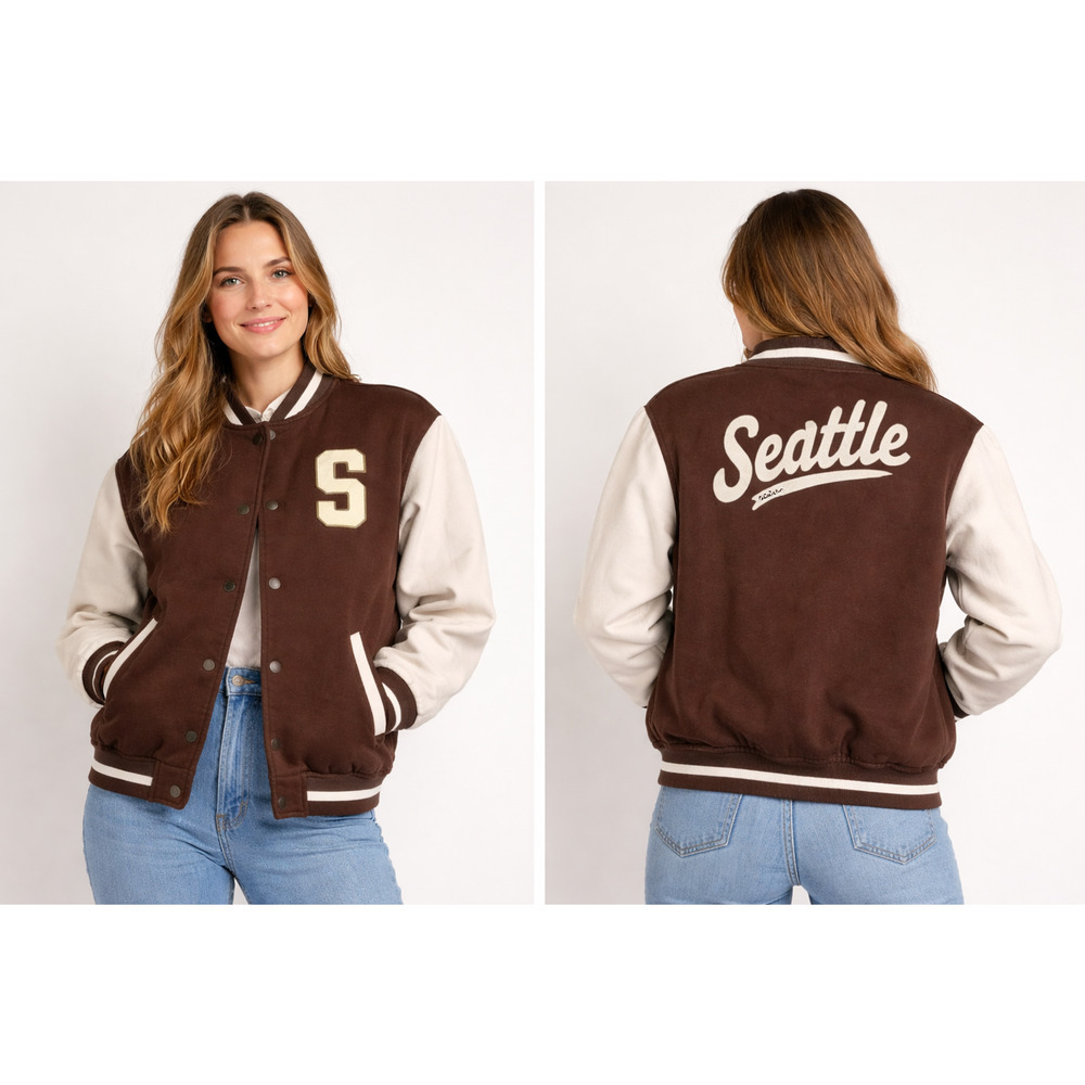 H&M Unisex College Varsity Jacket Classic Letterman Snap Button LettermanSeattle - Picture 1 of 11